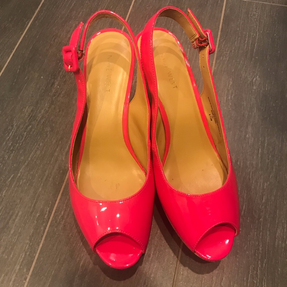 NEON PINK NINE WEST WEDGES